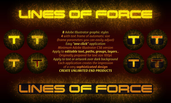 Text with lines of force background. 8 Adobe Illustrator graphic styles