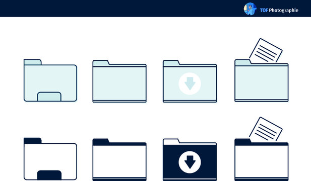 Set d'ic&ocirc;nes ou pictogrammes modernes repr&eacute;sentant des dossiers informatiques