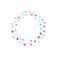 Colorful geometric stars frame - wreath. Abstract vector background with colorful stars shapes consisting of spherical geometric particles. Star's frame's colorful halftone.