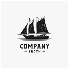 vintage black and white yacht ship logo design