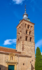 The Bell tower of the San Andres church, in the Plaza de la Merced square. Segovia, Spain.