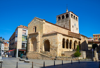 Fototapeta premium Principal facade of the San Clemente church, a Romanesque temple built in the XII century. View from Acueducto Avenue. Segovia, Spain.