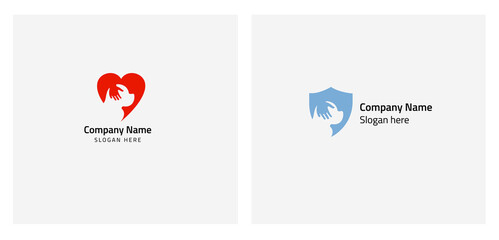 Dog in a heart and shield icons. Care and love for dogs. Logo for pet shop and veterinary. Medical sign dog. Love for dogs