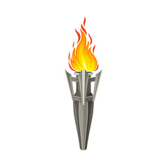 Torch with Brightly Burning Fire on Top as Ignited Light Source Vector Illustration