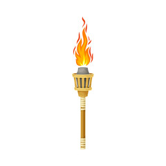 Torch with Brightly Burning Fire on Top as Ignited Light Source Vector Illustration