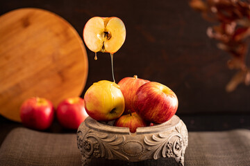 still life with apples and dripping honey