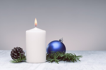 Christmas and New Year background with Christmas decorations, Media banner, Mockup, Flat design, Top view