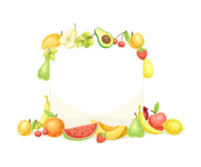 Bright Square Fruit Frame with Ripe and Fresh Garden Cultivar Closeup Vector Illustration