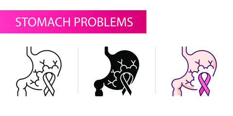 Symptoms of stomach problems (Cancer). Line icon concept