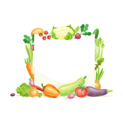 Bright Square Vegetable Frame with Ripe and Fresh Garden Cultivar Vector Illustration