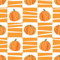 Seamless abstract autumn pattern with watercolor pumpkins. Halloween vector illustration
