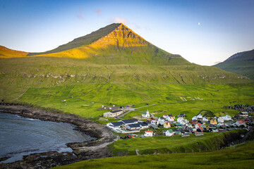 sunset at bay of gjogv, faroe islands, eysturoy, north atlantic, europe