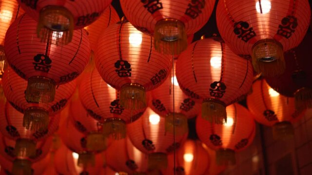 Chinese lanterns in red room