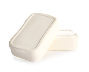 Healthy feta cheese on white background