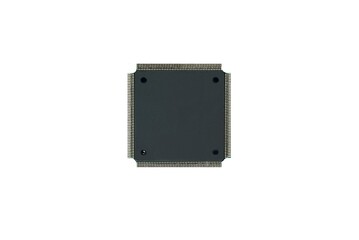 A IC chip electronic with pin soldered on a pcb board.