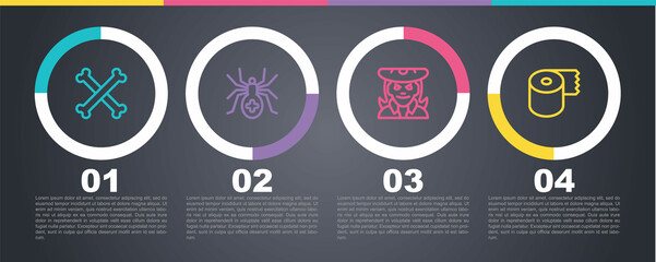 Set line Crossed bones, Spider, Witch and Toilet paper roll. Business infographic template. Vector