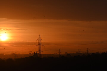 power lines at sunset
