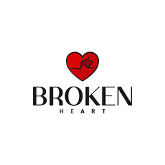 Broken heart logo on white design background