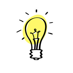 Doodle light bulb hand drawn icon. vector illustration.