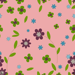 Vector floral pattern in doodle style with flowers and leaves. Spring colorful ornament for textile and napkin.