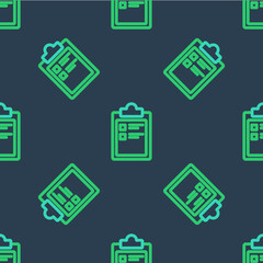 Fototapeta premium Line Sport training program or fitness plan icon isolated seamless pattern on blue background. Vector