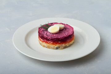 herring under a fur coat russian herring salad with carrot potato beetroot mayonnaise