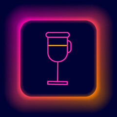 Glowing neon line Irish coffee icon isolated on black background. Colorful outline concept. Vector