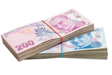 Obraz na płótnie Canvas Turkish lira isolated on white background. Turkish lira. Two Hundred Turkish Lira. Economy and finance.