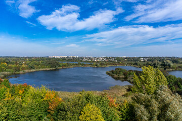 view of the poznan city district and ponds after the brickyards from the observation tower szachty