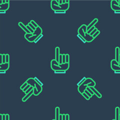 Line Number 1 one fan hand glove with finger raised icon isolated seamless pattern on blue background. Symbol of team support in competitions. Vector