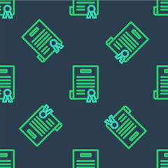 Fototapeta premium Line Declaration of independence icon isolated seamless pattern on blue background. Vector