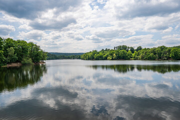 Beautiful Steinbachtalsperre two weeks before the flood disaster through heavy rain near eifel