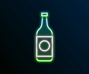 Glowing neon line Beer bottle icon isolated on black background. Colorful outline concept. Vector