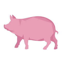 A pink pig on a white background. In a geometric style. Vector illustration.