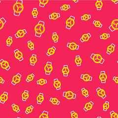Line Wrist watch icon isolated seamless pattern on red background. Wristwatch icon. Vector