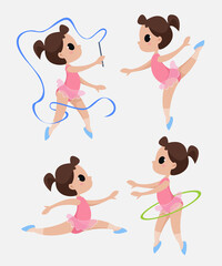 Seth little girls ballerinas. Vector in cartoon style. Children s gymnastics.