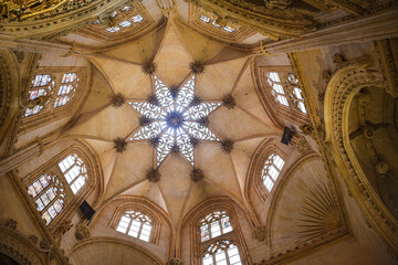 Naklejka premium Burgos, Spain - 16 Oct, 2021: Ceiling of the Chapel of the Condestable in the Santa Maria Cathedral of Burgos, Castilla Leon