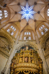 Fototapeta na wymiar Burgos, Spain - 16 Oct, 2021: Ceiling of the Chapel of the Condestable in the Santa Maria Cathedral of Burgos, Castilla Leon