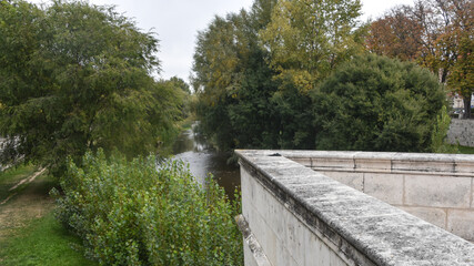 Burgos, Spain - 16 Oct 2021: Views of Burgos and the River Arlanzon from Puente Santa Maria