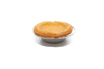 Pasteis de nata, typical pastry from Lisbon - Portugal, isolated on white background. Portuguese cuisine concept.