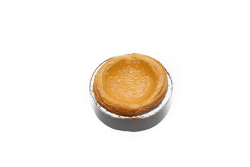 Pasteis de nata, typical pastry from Lisbon - Portugal, isolated on white background. Portuguese cuisine concept.