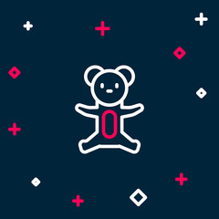 Line Teddy bear plush toy icon isolated on blue background. Colorful outline concept. Vector