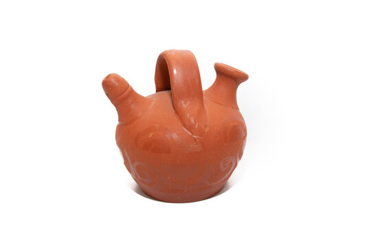 "Botijo, bucaro". Traditional Spanish drink container used to keep water or other liquids fresh. Made with clay. Traditional concept.