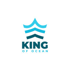 Fototapeta premium Blue Crown with Sea Wave logo design