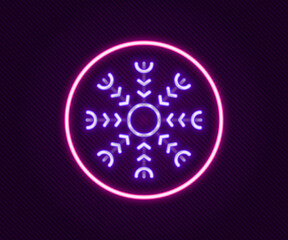 Glowing neon line Snowflake icon isolated on black background. Colorful outline concept. Vector