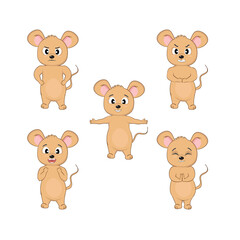 A set of cute mice in different poses with different emotions