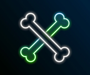 Glowing neon line Crossed human bones icon isolated on black background. Colorful outline concept. Vector