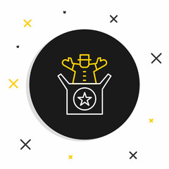 Line Jack in the box toy icon isolated on white background. Jester out of the box. Colorful outline concept. Vector