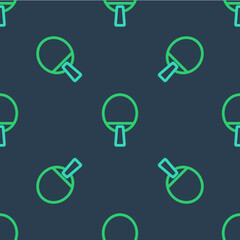 Line Racket for playing table tennis icon isolated seamless pattern on blue background. Vector