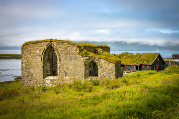 Fototapeta na wymiar ruins of a church, Kirkjubøur, faroe islands, streymoy, europe, north atlantic